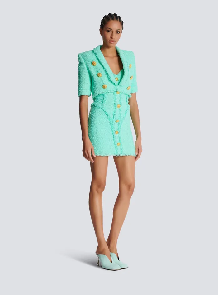 Balmain Jackets And Blazers Women 6button Cropped Tweed Jacket Blue