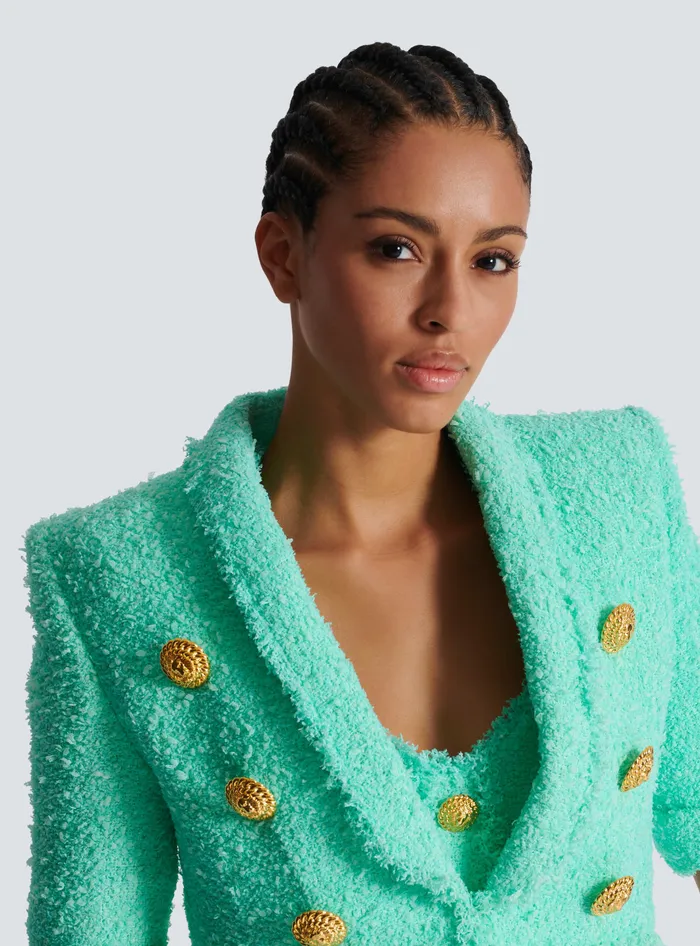 Balmain Jackets And Blazers Women 6button Cropped Tweed Jacket Blue