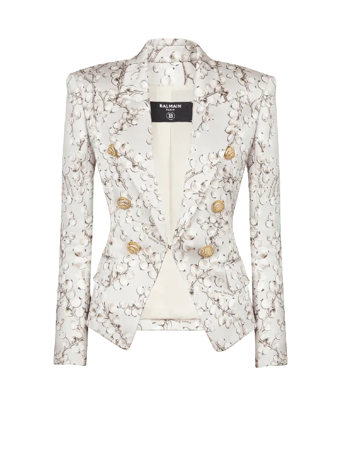 Balmain Jackets And Blazers Women 6button Satin Jacket With Redcurrant Print Beige Balmain Jackets And Blazers Women 6button Satin Jacket With Redcurrant Print Beige