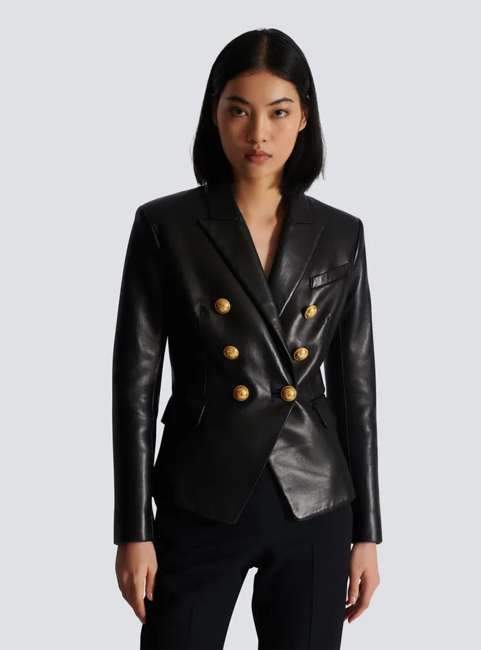 Balmain Jackets And Blazers Women Classic 6button Leather Jacket Black
