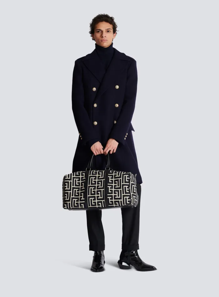 Balmain Outerwear Men Coat In Felted Doublefaced Wool Navy