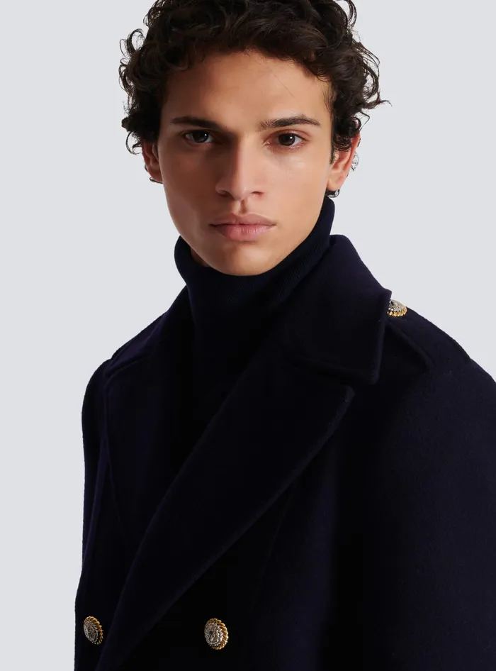 Balmain Outerwear Men Coat In Felted Doublefaced Wool Navy