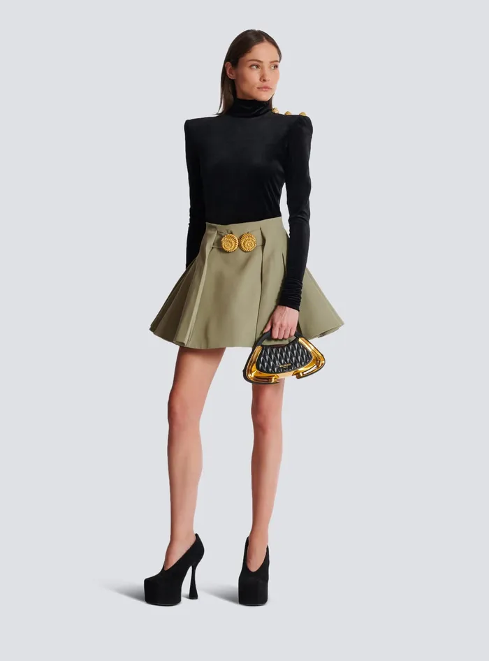 Balmain Skirts Women Short Pleated Skirt In Grain De Poudre Green