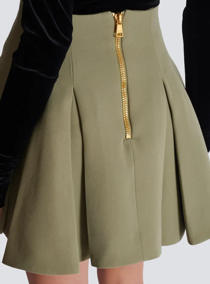 Balmain Skirts Women Short Pleated Skirt In Grain De Poudre Green