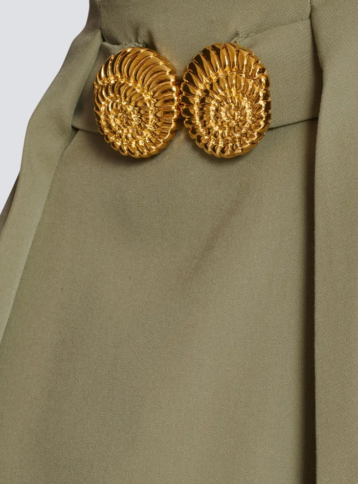 Balmain Skirts Women Short Pleated Skirt In Grain De Poudre Green