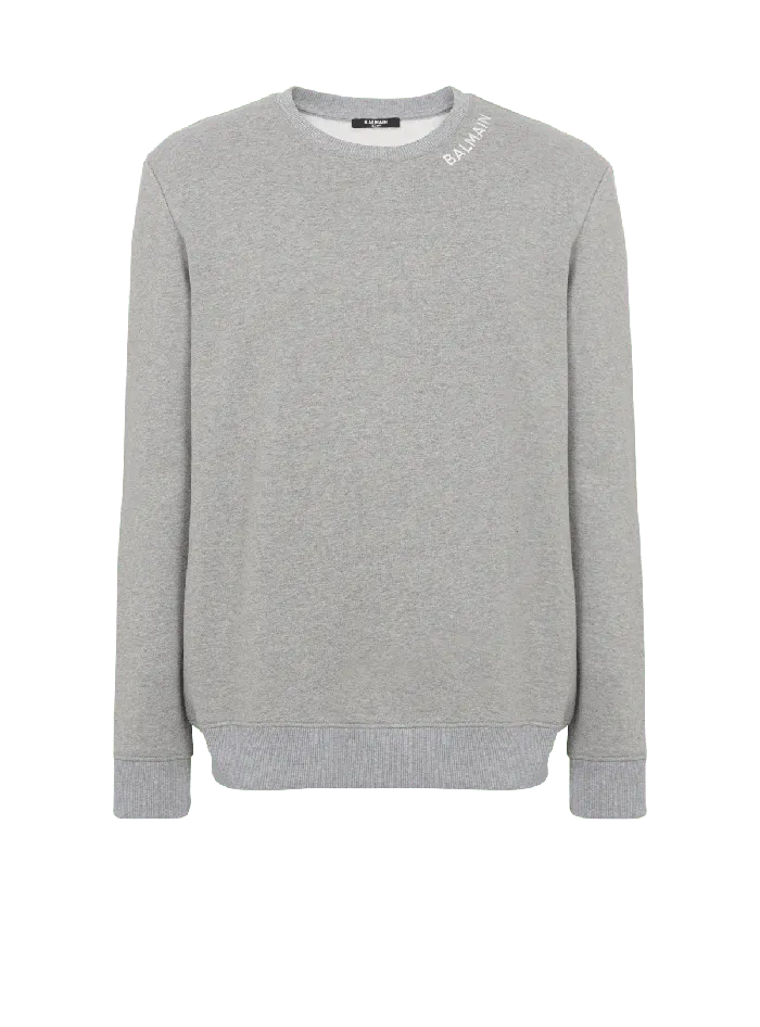 Balmain Sweatshirts Men Embroidered Sweater Grey