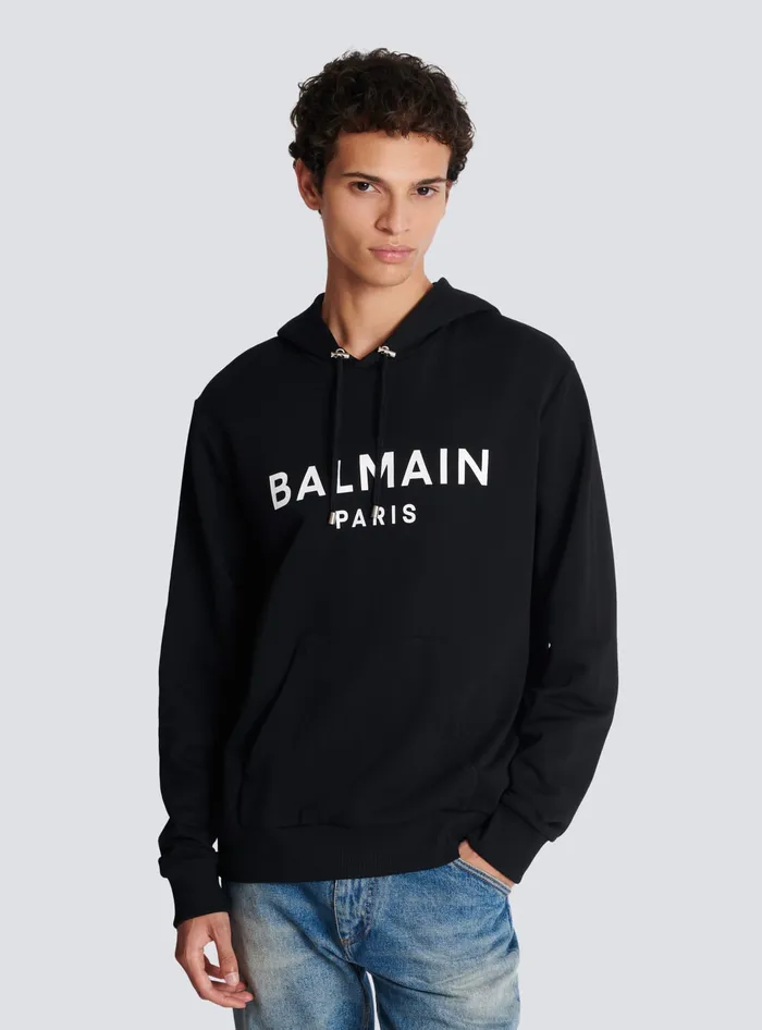 Balmain Sweatshirts Men Printed Paris Hoodie Black