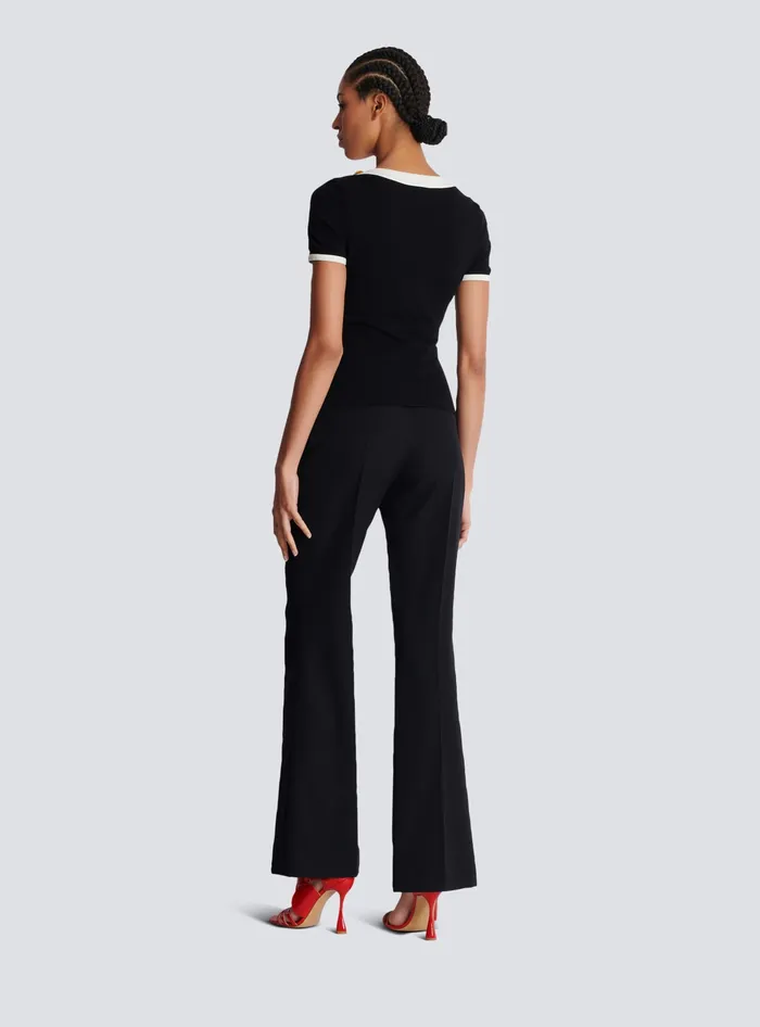 Balmain TShirts Women Twotone Tshirt With Button Details Black