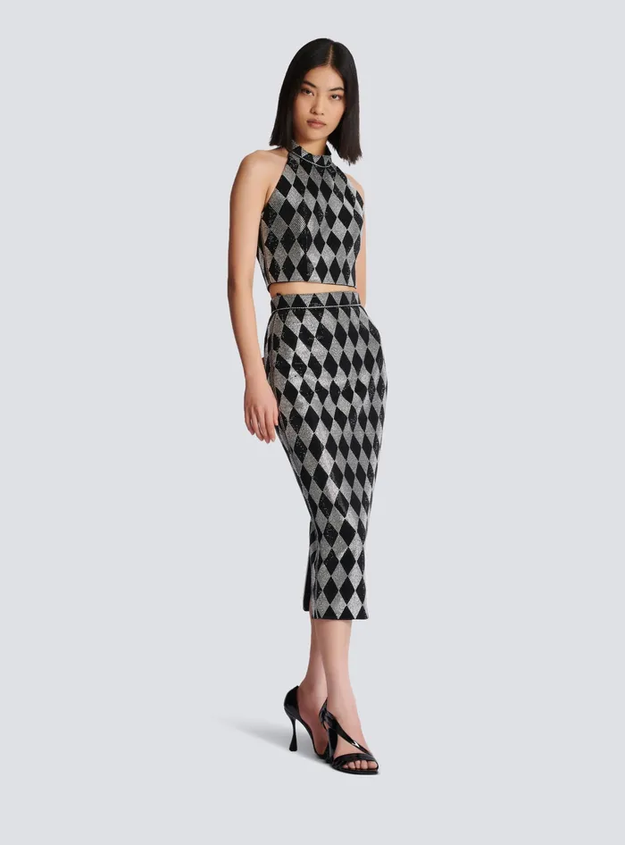 Balmain Tops And Shirts Women Diamond Rhinestone Halterneck Top Black