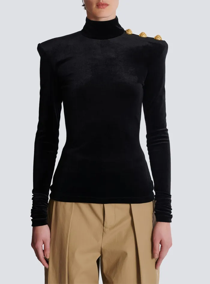 Balmain Tops And Shirts Women Longsleeved Velvet Top Black