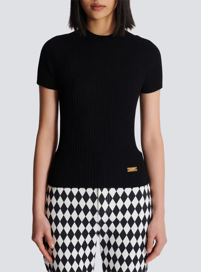 Balmain Tops And Shirts Women Ribbed Knit Top Black