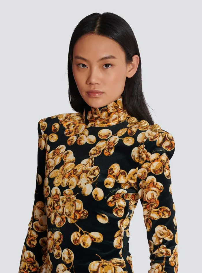 Balmain Tops And Shirts Women Velvet Top With Grape Print Gold