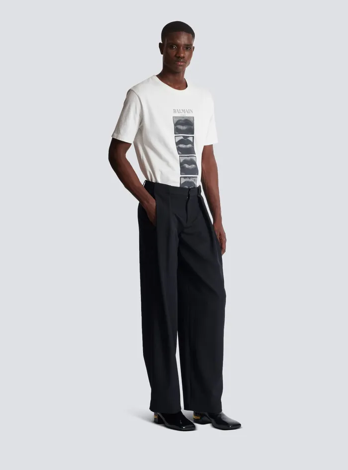 Balmain Trousers And Shorts Men Pleated Grain De Poudre Trousers Black