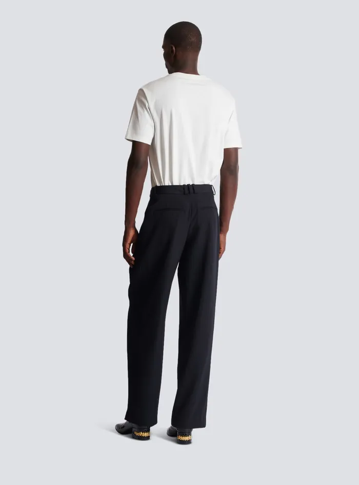 Balmain Trousers And Shorts Men Pleated Grain De Poudre Trousers Black