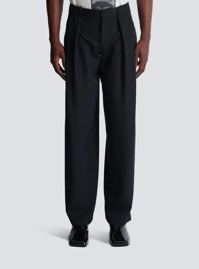Balmain Trousers And Shorts Men Pleated Grain De Poudre Trousers Black