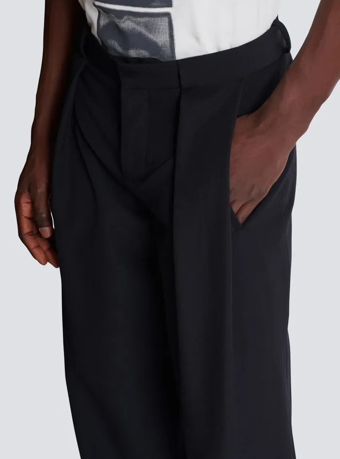 Balmain Trousers And Shorts Men Pleated Grain De Poudre Trousers Black