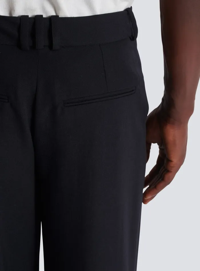 Balmain Trousers And Shorts Men Pleated Grain De Poudre Trousers Black