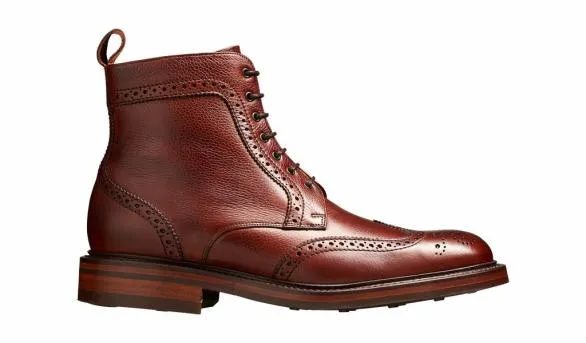 Barker Shoes Calder 8211 Cherry Grain Wingtip Boot With Rubber Sole Cherry Grain Wingtip Boot With Rubber Sole Mens