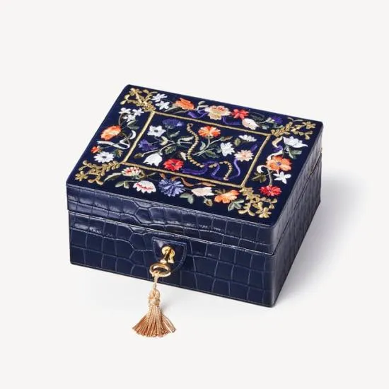 Bijou Jewellery Box Navy Hand Embroidered Women Aspinal Of London Jewellery Boxes