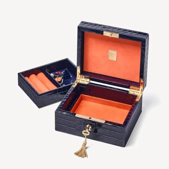 Bijou Jewellery Box Navy Hand Embroidered Women Aspinal Of London Jewellery Boxes