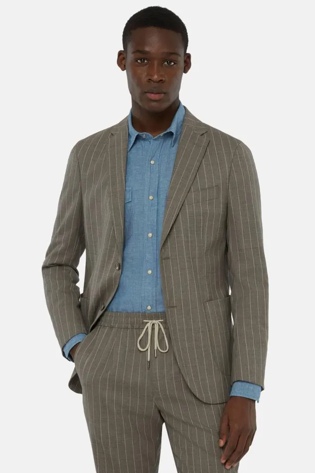 Blazers Men Boggi Milano Dove Grey Pinstripe Pure Wool Jacket Taupe Blazers Men Boggi Milano Dove Grey Pinstripe Pure Wool Jacket Taupe
