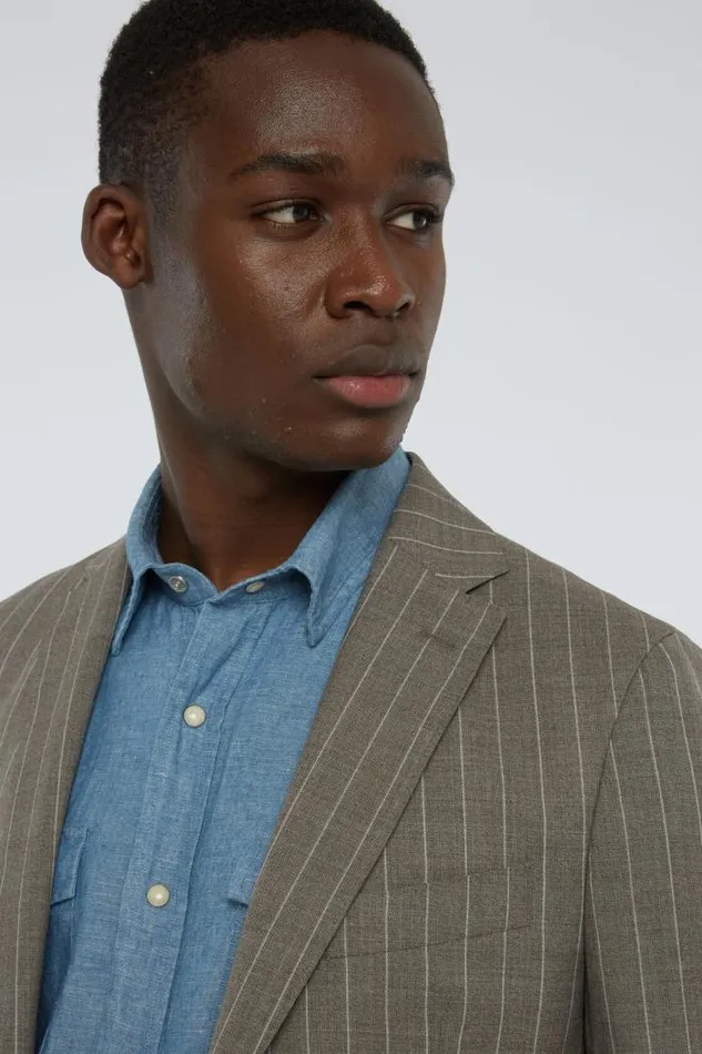 Blazers Men Boggi Milano Dove Grey Pinstripe Pure Wool Jacket Taupe Blazers Men Boggi Milano Dove Grey Pinstripe Pure Wool Jacket Taupe