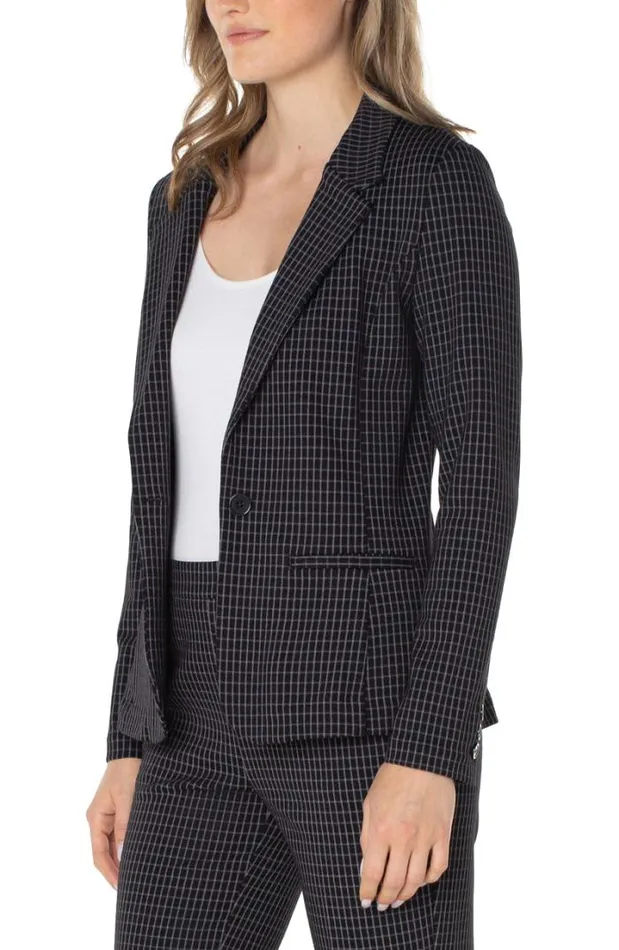 BLAZERS Women Liverpool Los Angeles FITTED BLAZER Black White Grid Plaid