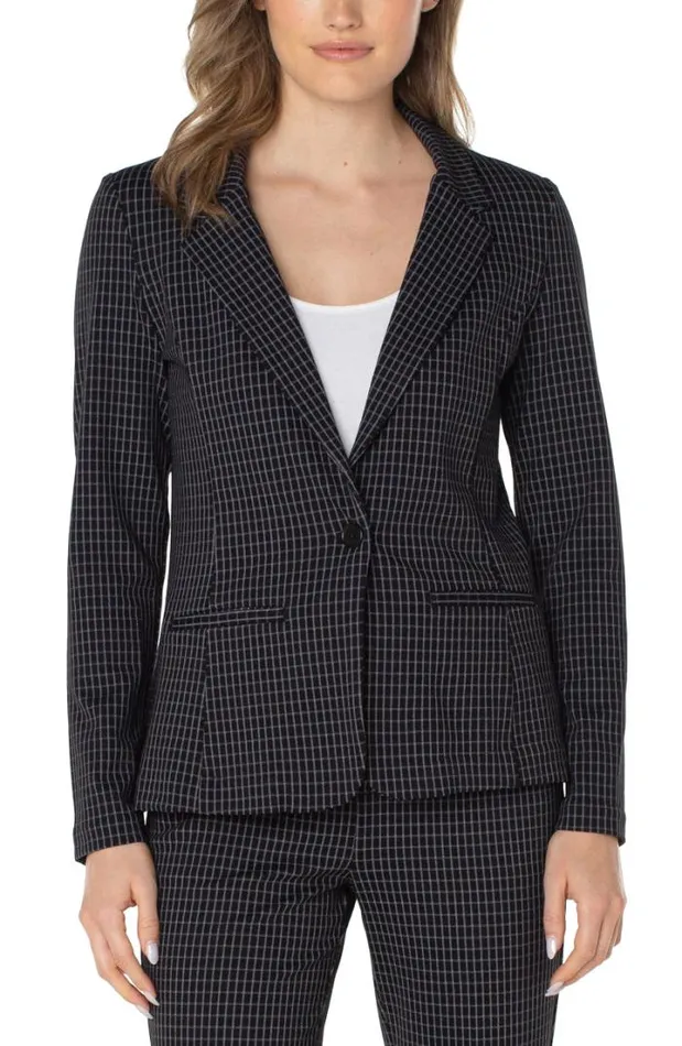 BLAZERS Women Liverpool Los Angeles FITTED BLAZER Black White Grid Plaid
