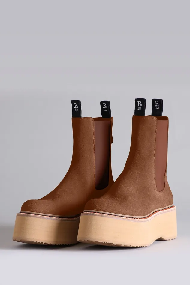 Boots Women Double Stack Chelsea Boot 8211 Brown Suede R13