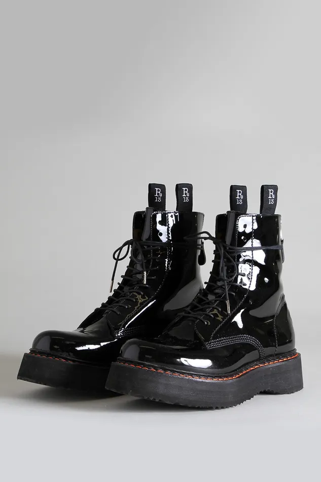 Boots Women R13 Single Stack Boot 8211 Black Patent