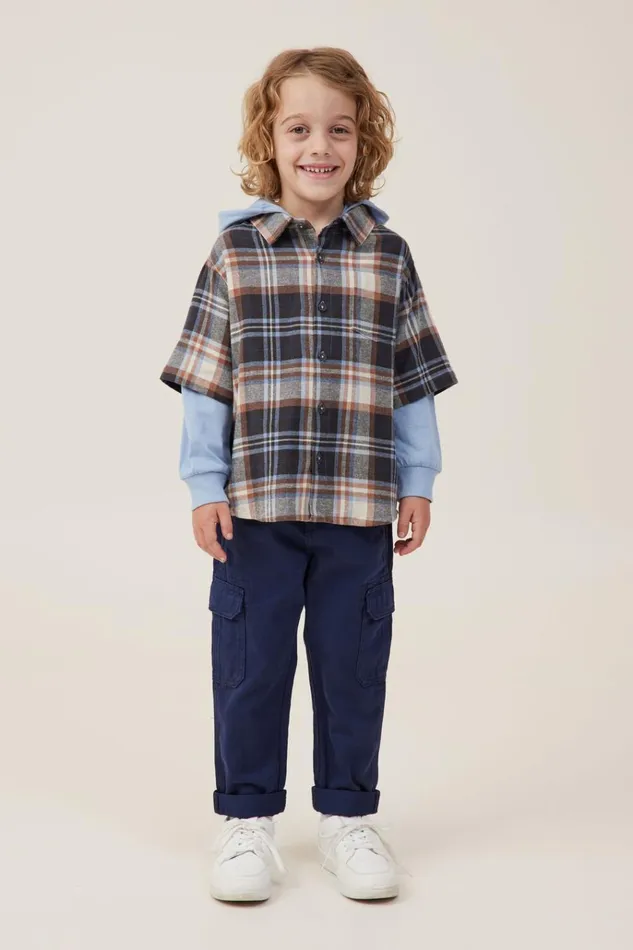 Boys Shirts Cotton On Rugged Long Sleeve Layered Shirt Dusty Bluecoco Jumbo Plaid