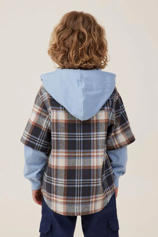 Boys Shirts Cotton On Rugged Long Sleeve Layered Shirt Dusty Bluecoco Jumbo Plaid