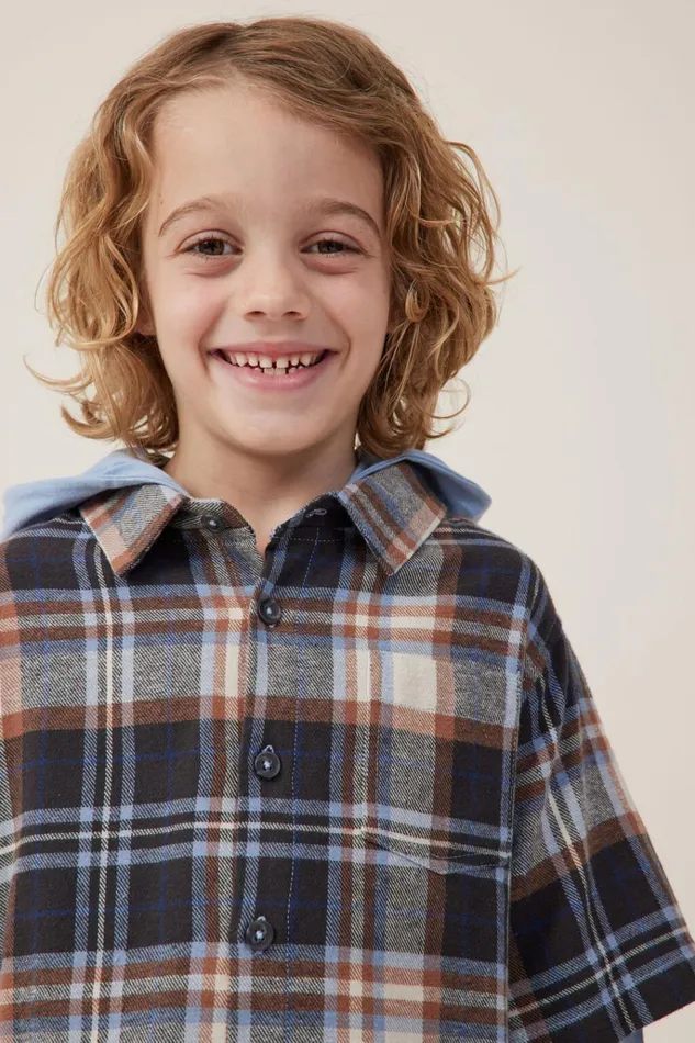 Boys Shirts Cotton On Rugged Long Sleeve Layered Shirt Dusty Bluecoco Jumbo Plaid