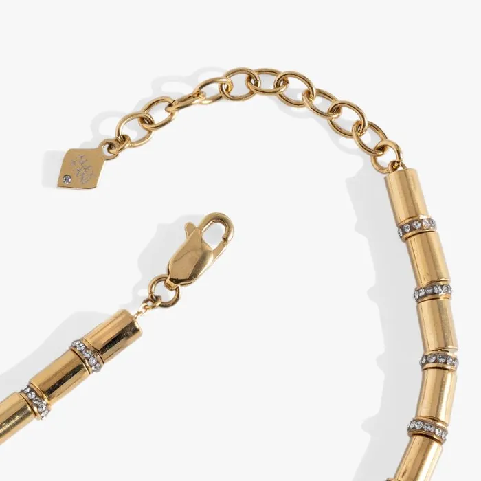 Bracelets Women Alex And Ani Tube Bead And Crystal Chain Bracelet Stainless Steel Gold