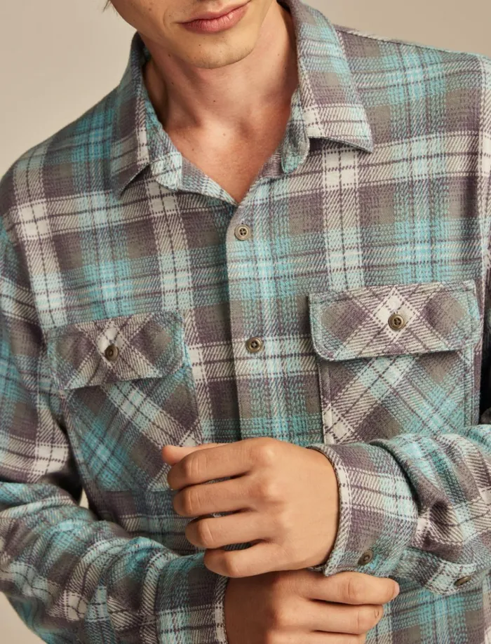 Brushed Long Sleeve Knit Shirting Blue Multi Men Lucky Brand Shirts and Tops