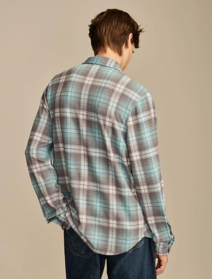 Brushed Long Sleeve Knit Shirting Blue Multi Men Lucky Brand Shirts and Tops