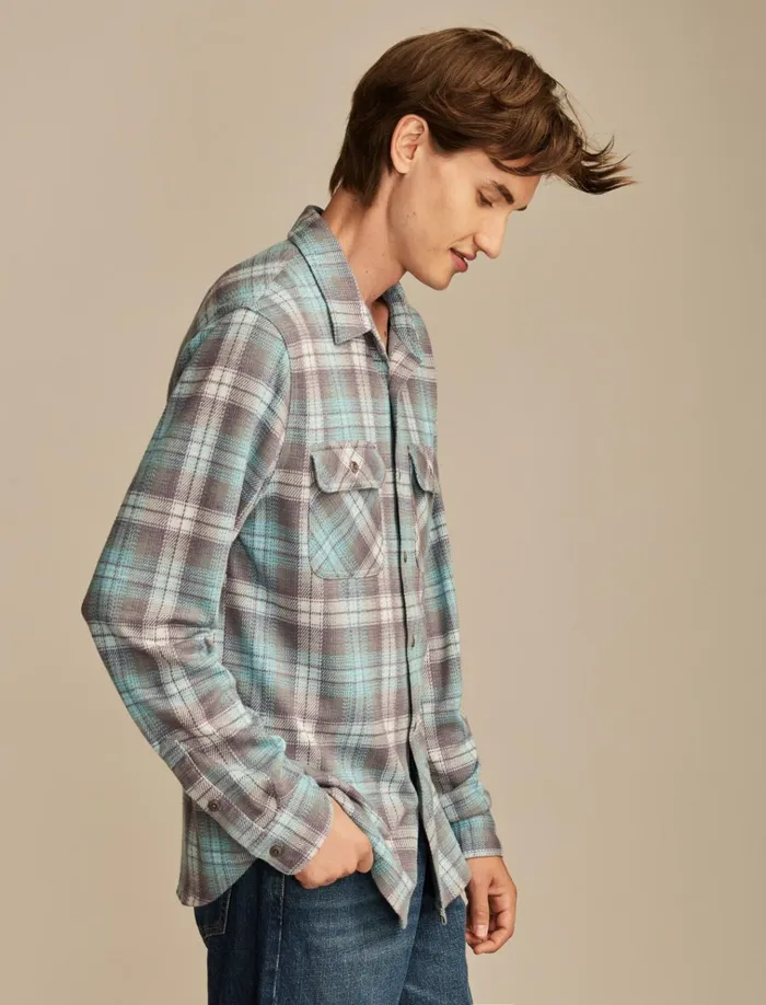 Brushed Long Sleeve Knit Shirting Blue Multi Men Lucky Brand Shirts and Tops