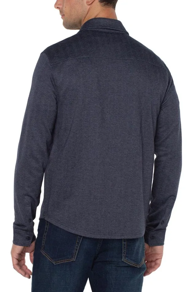 BUTTON DOWNS Men Liverpool Los Angeles KNIT BUTTON UP LONG SLEEVE SHIRT Navy Grey Multi