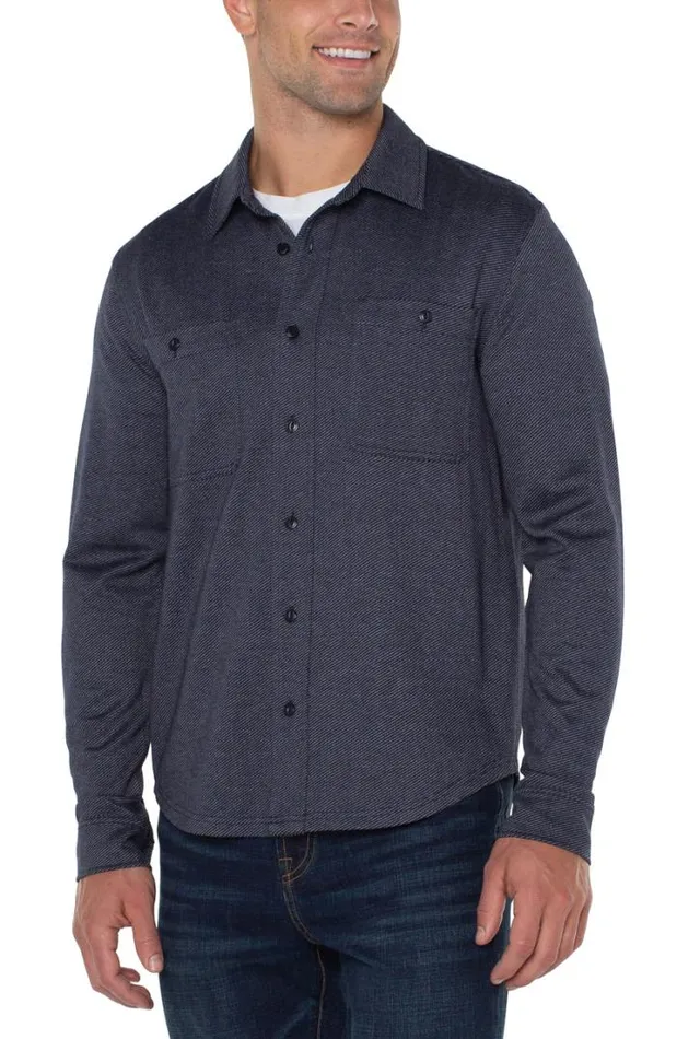 BUTTON DOWNS Men Liverpool Los Angeles KNIT BUTTON UP LONG SLEEVE SHIRT Navy Grey Multi