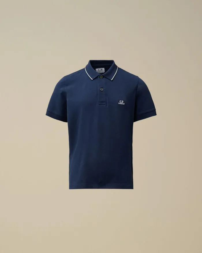 CP Company Clothing 48 U16 Stretch Piquet Striped Collar Polo Estate Blue 8211 Kids