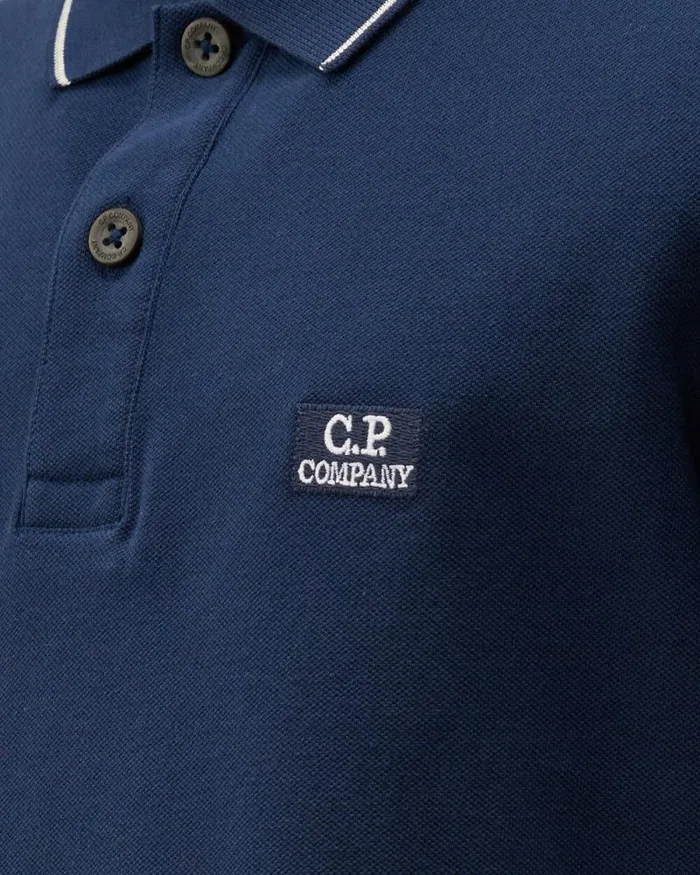 CP Company Clothing 48 U16 Stretch Piquet Striped Collar Polo Estate Blue 8211 Kids