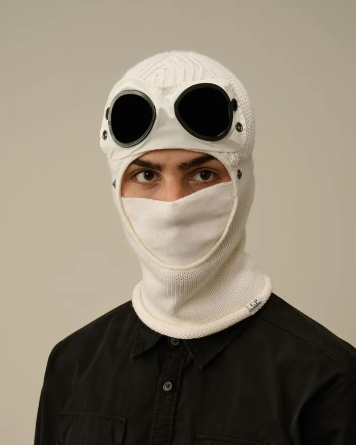 CP Company Hats Extra Fine Merino Wool Goggle Balaclava Gauze White 8211 Man