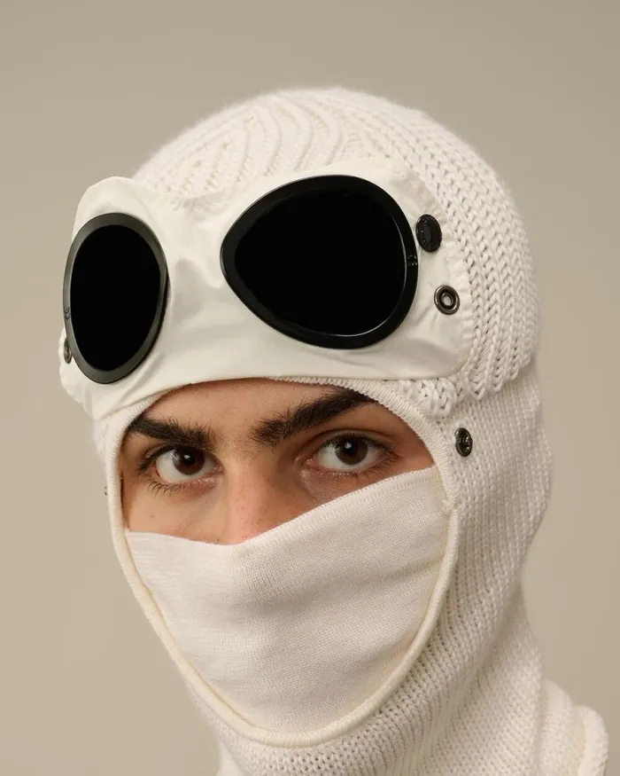 CP Company Hats Extra Fine Merino Wool Goggle Balaclava Gauze White 8211 Man