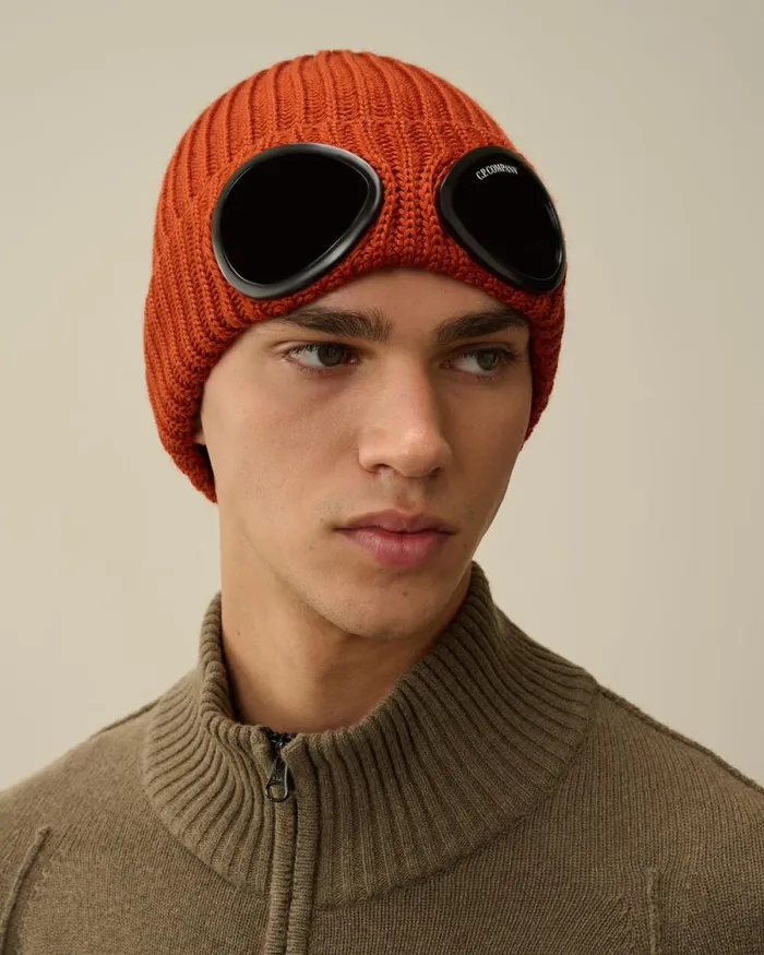CP Company Hats Extra Fine Merino Wool Goggle Beanie Bombay Brown 8211 Man