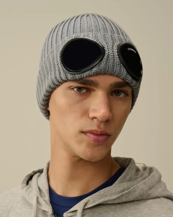 CP Company Hats Extra Fine Merino Wool Goggle Beanie Griffin Grey 8211 Man