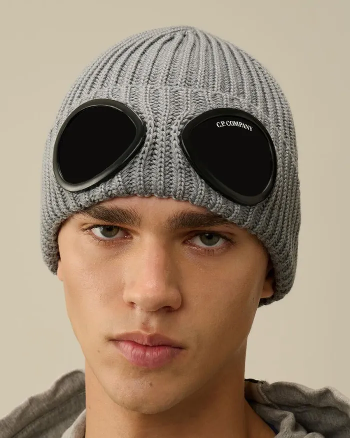 CP Company Hats Extra Fine Merino Wool Goggle Beanie Griffin Grey 8211 Man