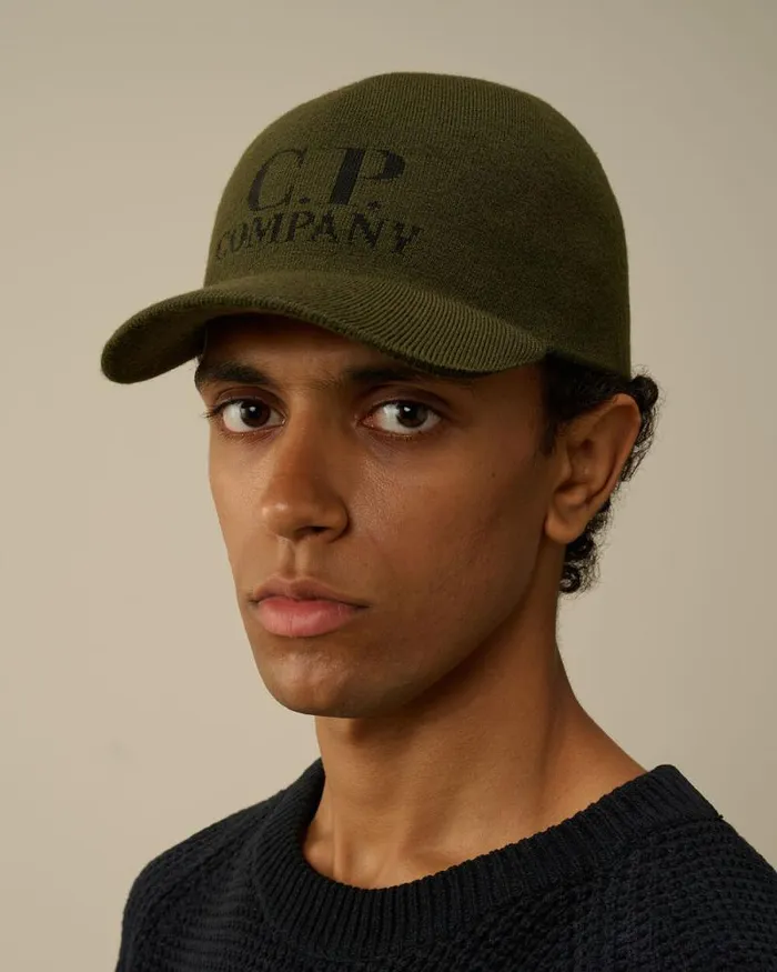 CP Company Hats Extrafine Merino Wool Logo Cap Ivy Green 8211 Man
