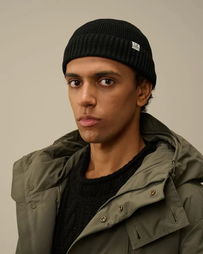 CP Company Hats ReWool Fisherman Beanie Black 8211 Man