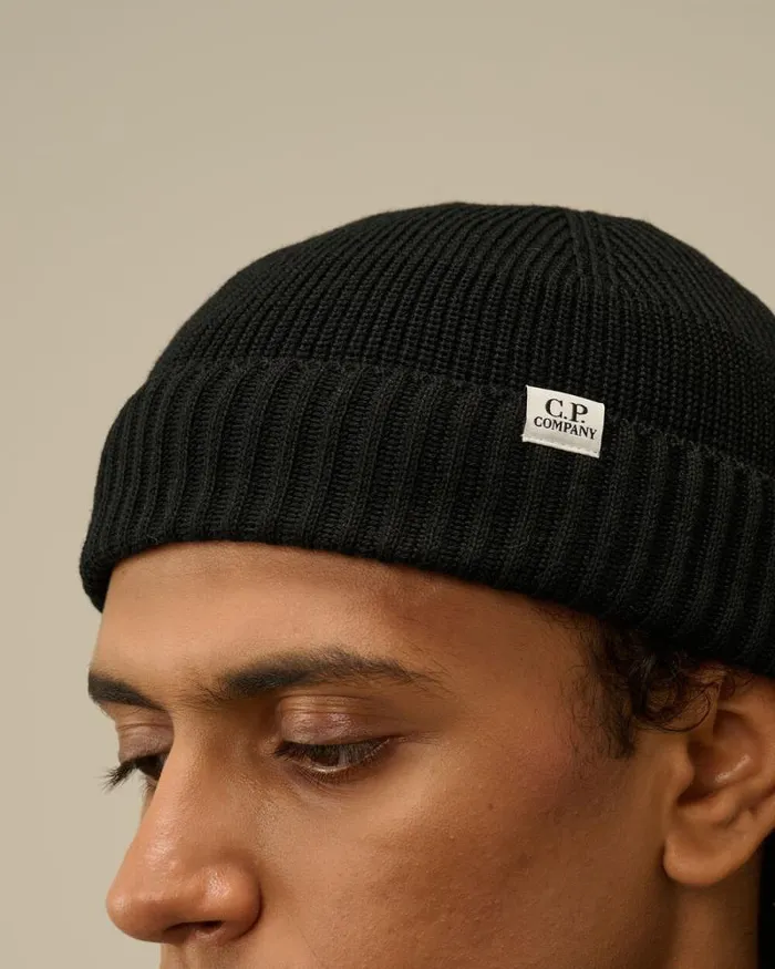 CP Company Hats ReWool Fisherman Beanie Black 8211 Man