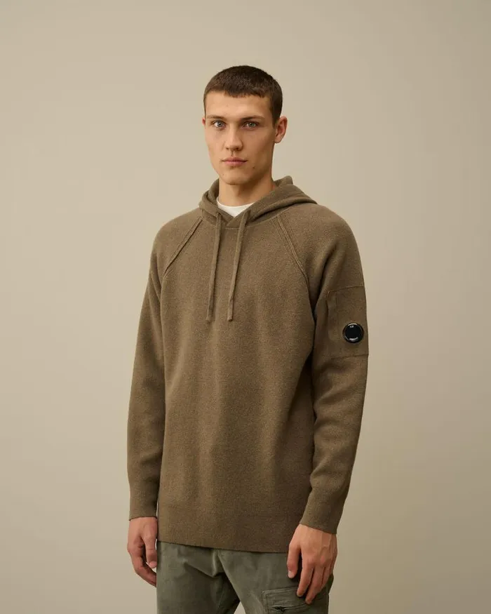 CP Company Jumpers Lambswool GRS Hooded Waffle Knit Walnut Beige 8211 Man